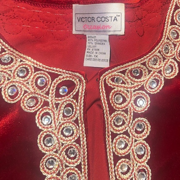 Victor Costa Vintage Red Velvet Blazer with Gold Embellishments Renaissance - Picture 2 of 4